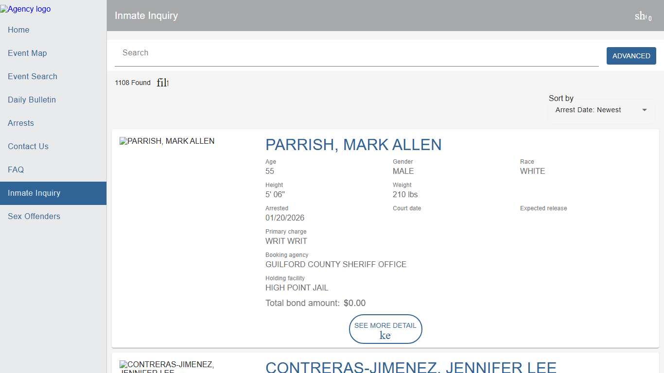 Guilford County SO Police To Citizen | Police to Citizen - Inmates catalog